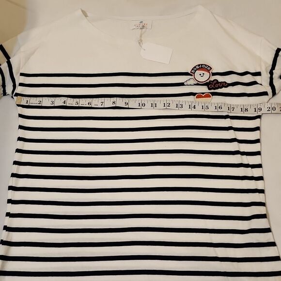 NWT Sundry Maritime Women's Navy Striped Bonjour Nautical 3/4 Sleeve Top - Sz. 1 - Picture 5 of 8